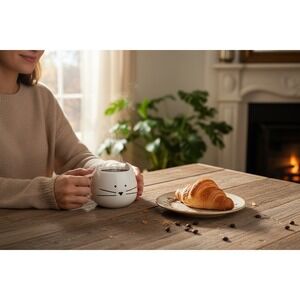 Cat Mugs Set of 2 White NWOT Ceramic Whiskers Ears Minimalist